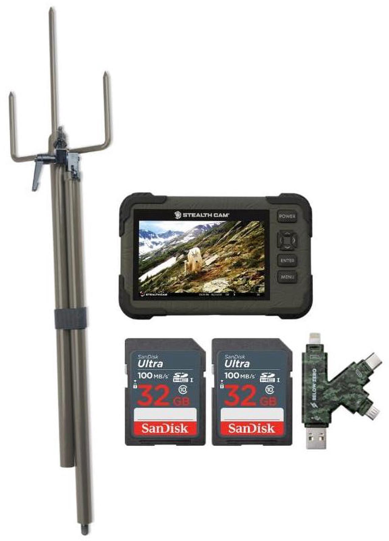 Main image of Stealth Cam SD Card Reader and Viewer with 4.3-Inch LCD Touchscreen and Touch Detection Bundle with Stealth Cam Trail Camera Mount Stick, 32GB Memory Card (2-Pack), and Reader and Writer (5 Items)