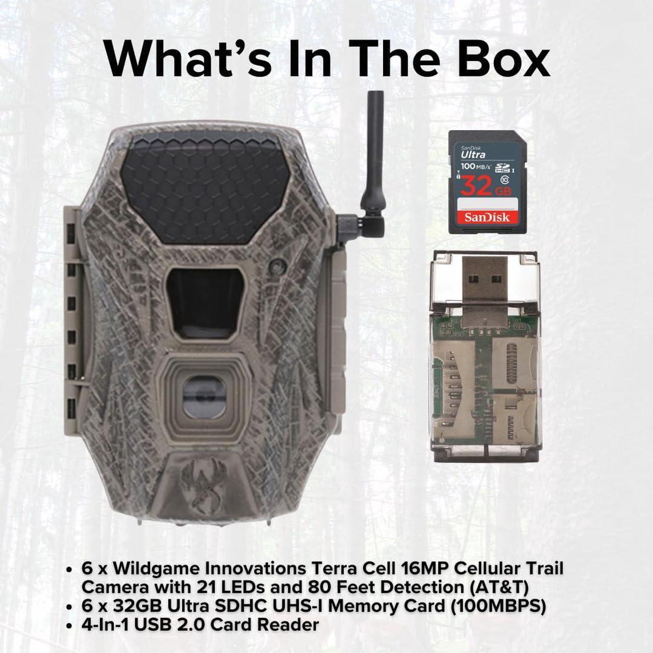 Alt view image 7 of 7 - Wildgame Innovations Terra Cell 16MP Cellular Trail Camera (6-Pack) Bundle with 32GB Ultra SDHC UHS-I Memory Card (6-Pack) and USB Card Reader (13 Items)
