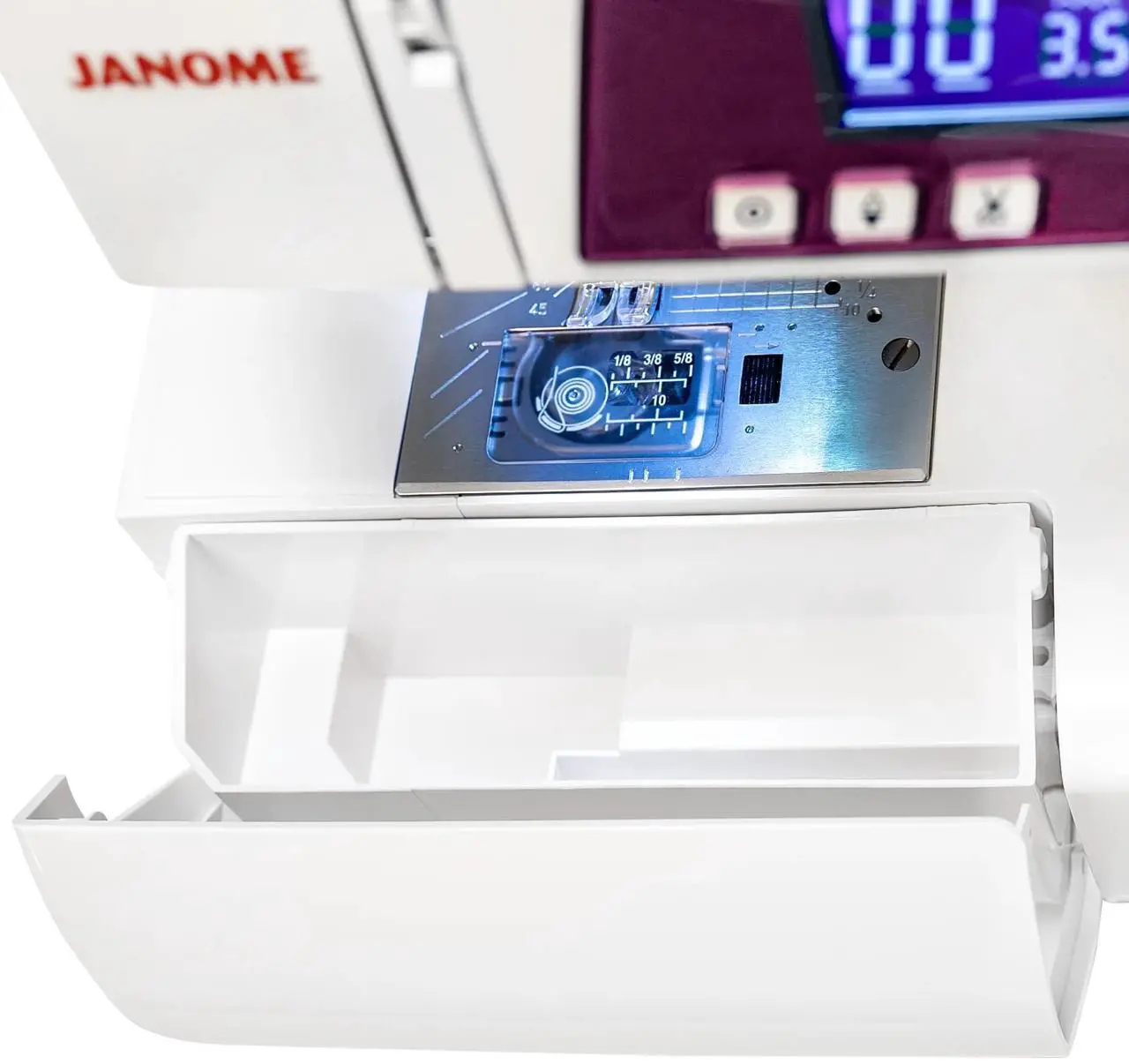 Alt view image 6 of 7 - Janome 3160QDC-G Sewing and Quilting Machine with 60 Stitches and 6 One-Step Buttonholes, Built-In Needle Threader, and Quilt Kit (White and Grapevine)