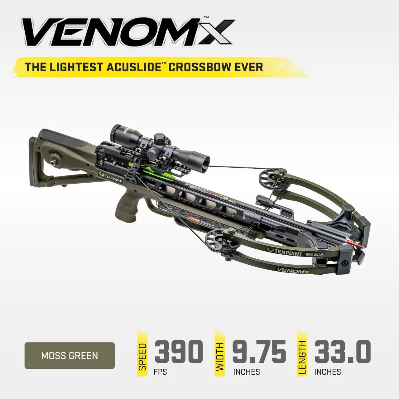 Alt view image 7 of 7 - TenPoint Venom X Crossbow with ACUslide Cocking and De-Cocking System, Pro-View 400 Scope, and Scope Struts (Moss Green)