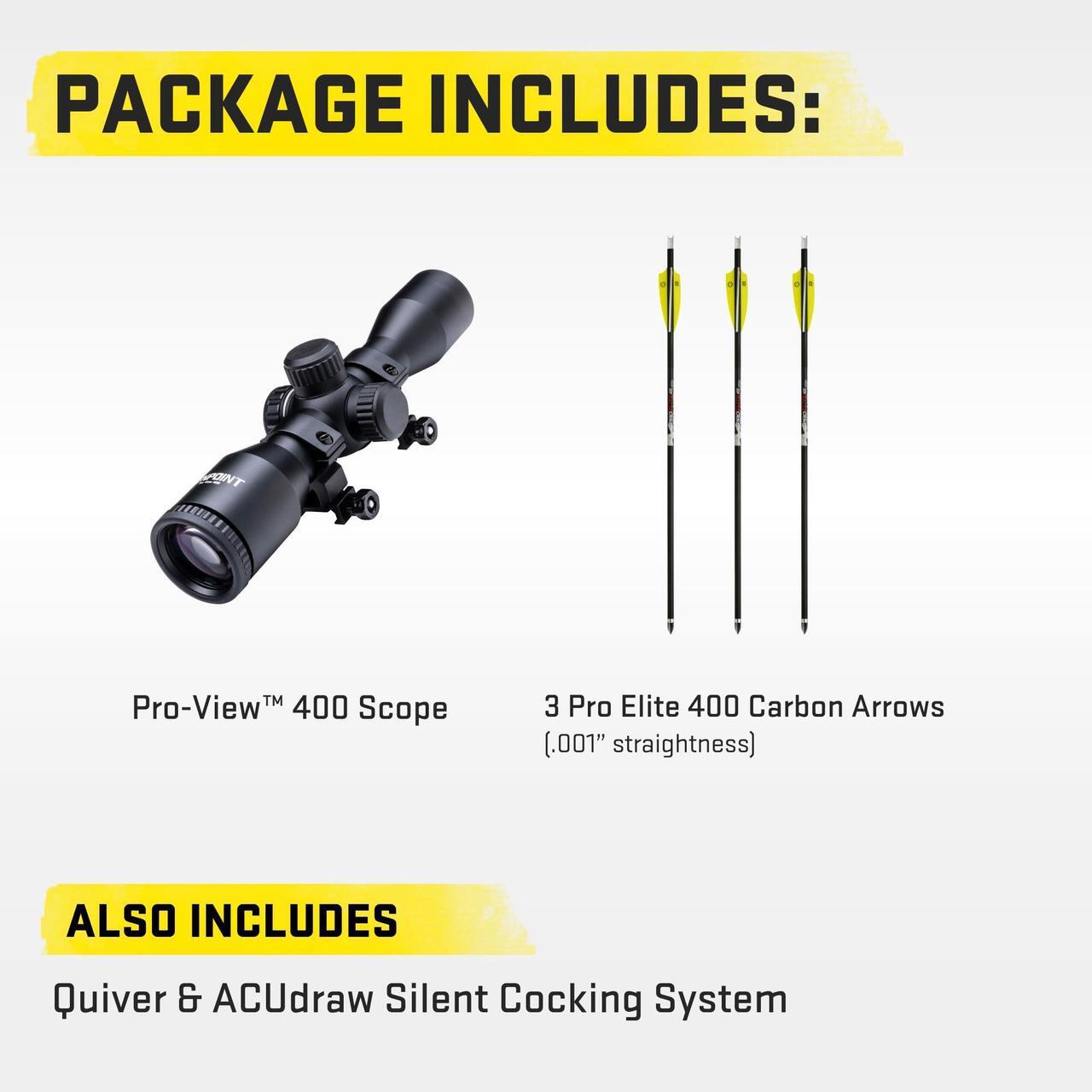 Alt view image 3 of 7 - TenPoint Titan 400 Compact Profile Crossbow with T5 Trigger, Bow Hook, ACUdraw Silent, and Pro-View 400 Scope for Down-Range Accuracy (Vektra)