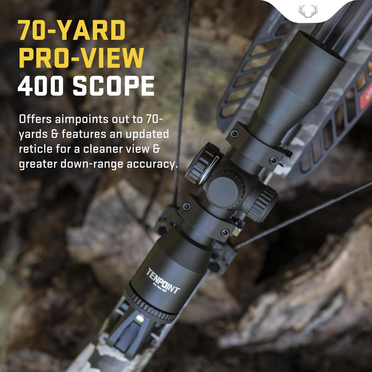 Alt view image 6 of 7 - TenPoint Titan 400 Compact Profile Crossbow with T5 Trigger, Bow Hook, ACUdraw Silent, and Pro-View 400 Scope for Down-Range Accuracy (Vektra)