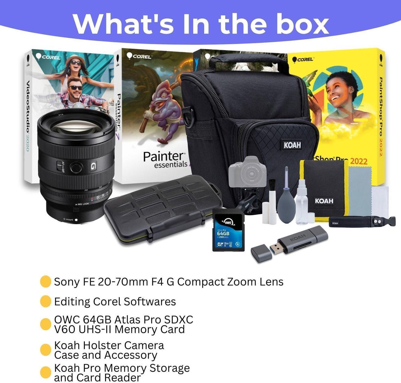 Alt view image 5 of 7 - Sony FE 20-70mm F4 G Compact Zoom Lens - Professional Photography Gear with Fast Autofocus - Full-frame E-mount Bundle with 64GB Memory Card, Editing Software, Camera Case, and Accessories (5 Items)