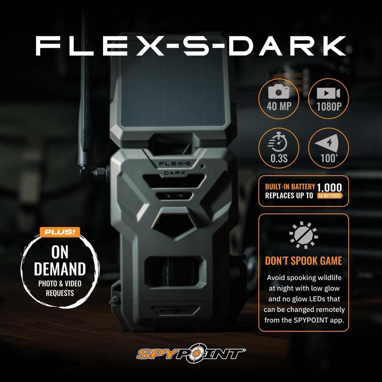 Alt view image 6 of 7 - SPYPOINT FLEX-S DARK Cellular Night Vision Trail Camera with Integrated Solar Panel, Dual SIM Configuration, 40MP Photo, and 1080p Videos with Sound (Gray)