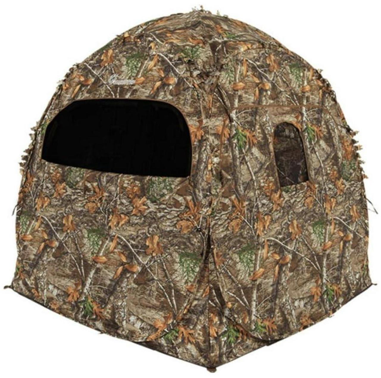 Main image of Ameristep 60 x 60 x 66-Inch Doghouse Fire Retardant Spring Steel 2-Person Ground Blind with 8 Window Openings and ShadowGuard Coating (3D Edge ReLeaf)