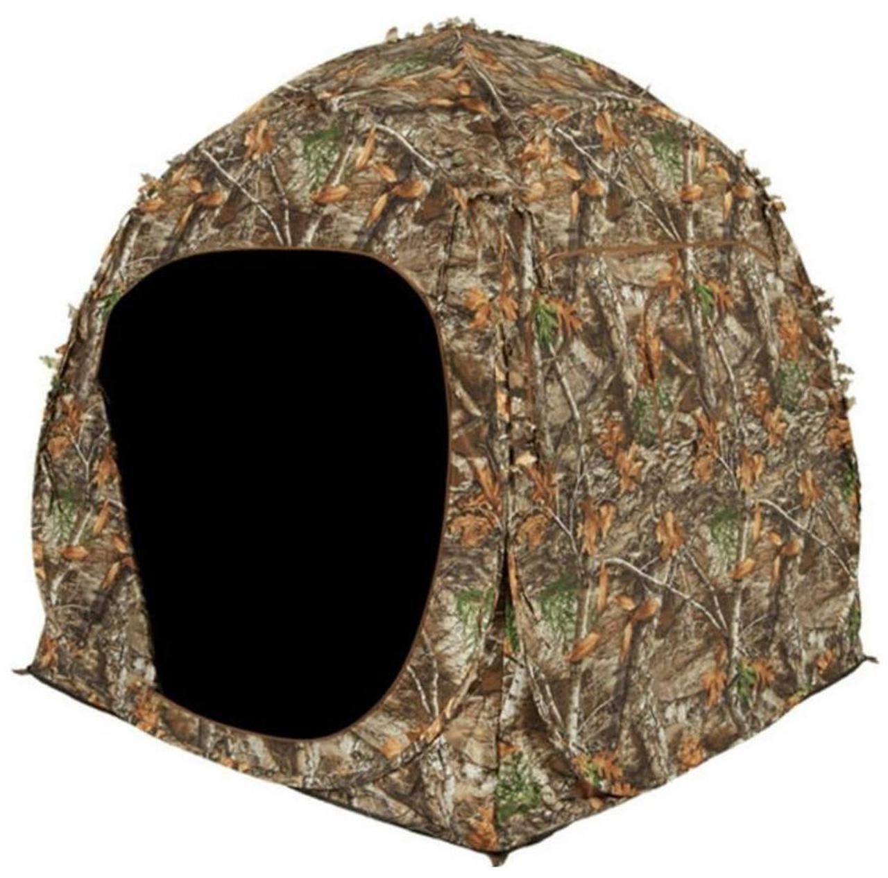 Alt view image 2 of 5 - Ameristep 60 x 60 x 66-Inch Doghouse Fire Retardant Spring Steel 2-Person Ground Blind with 8 Window Openings and ShadowGuard Coating (3D Edge ReLeaf)