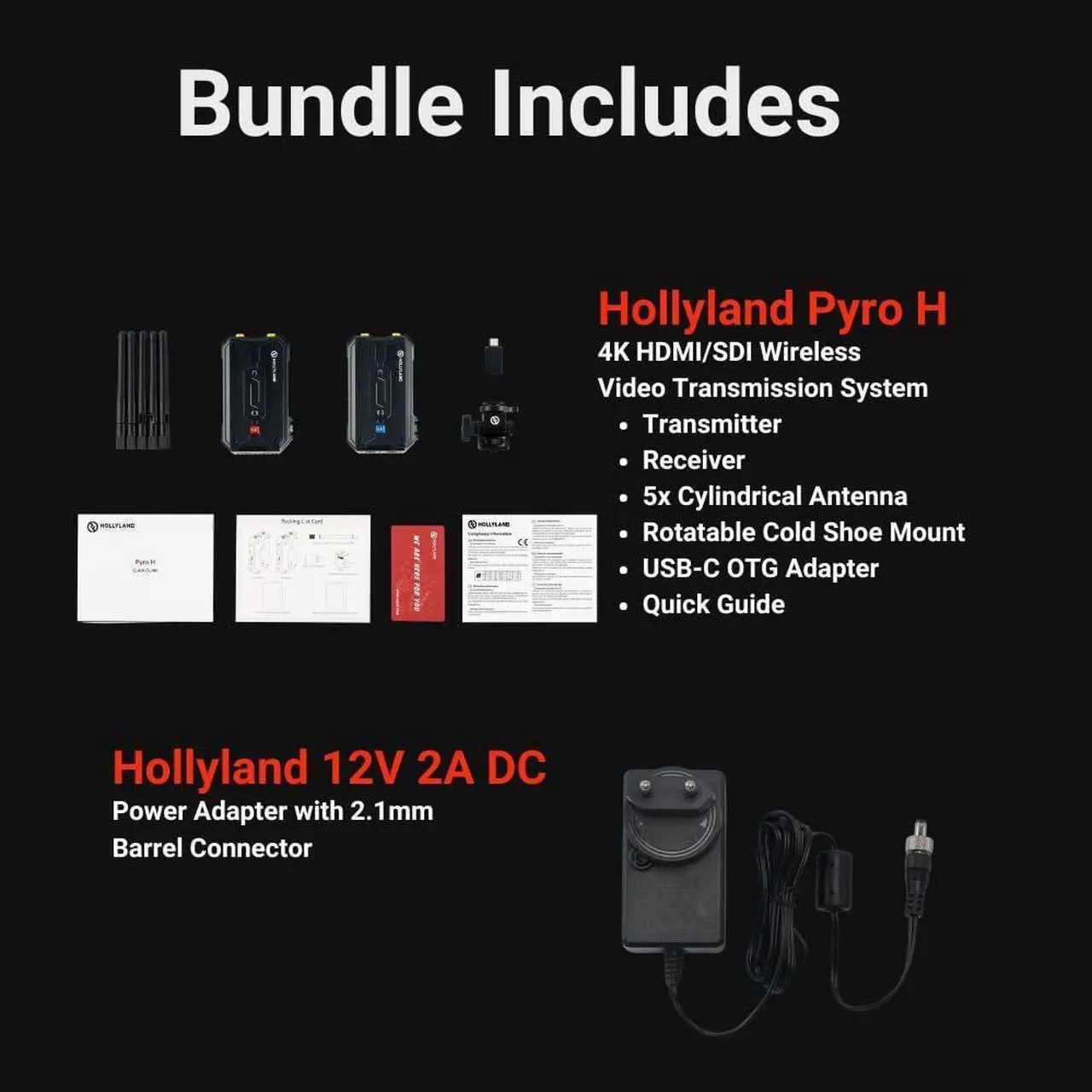 Alt view image 7 of 7 - Hollyland Pyro H Wireless Video Transmission System Bundle with Hollyland 12V and 2A DC Power Adapter for Pyro Series (2-Items)