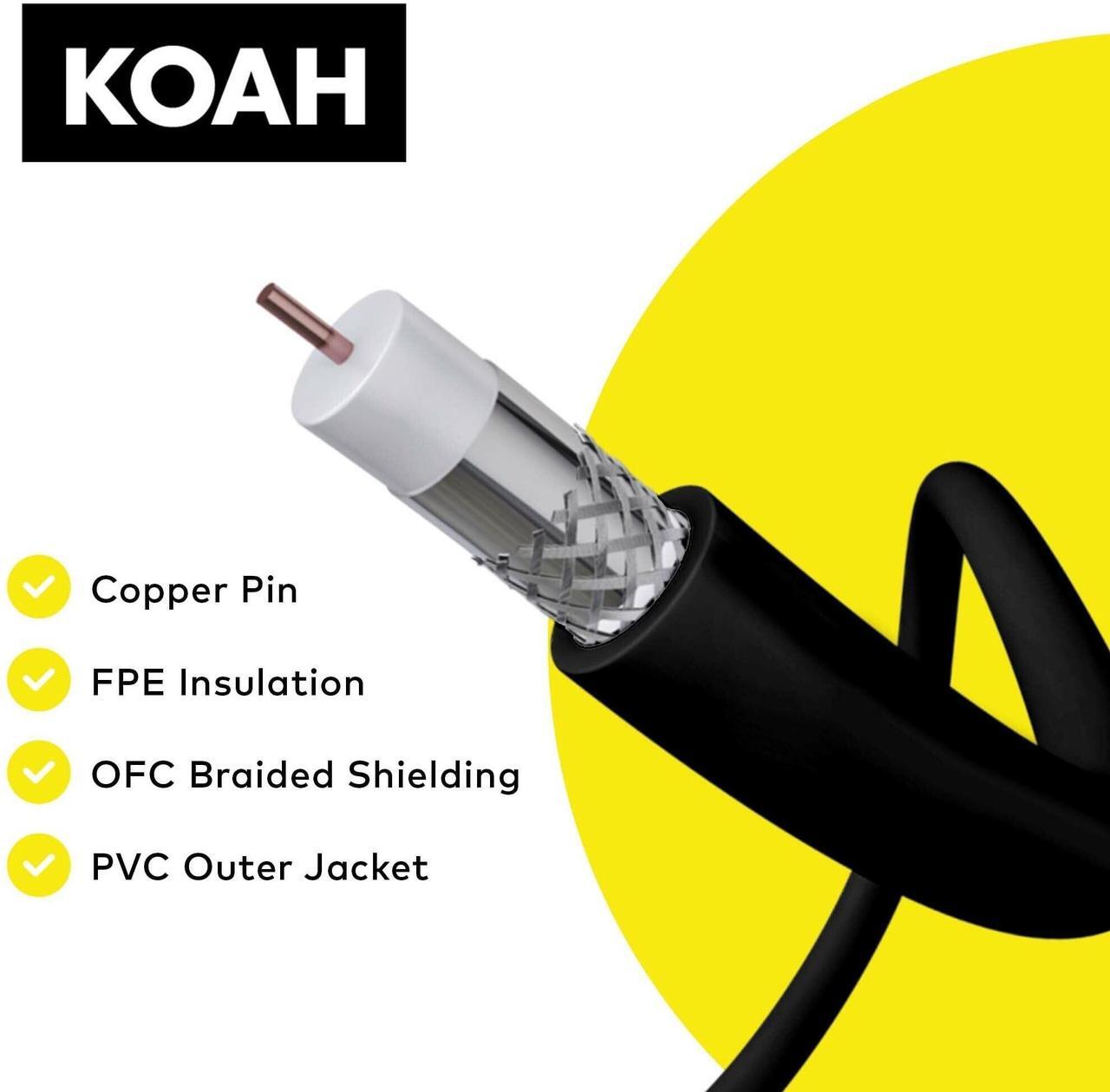 Alt view image 2 of 7 - Koah Pro 3G-SDI BNC Male to BNC Male Video Cable BNC - BNC Cable 25 Feet Coaxial Cable with BNC Connectors SD-SDI, 3G-SDI, and HD-SDI Cable OFC Braided 18 AWG RG-6 Coaxial Cable with FPE Insulation