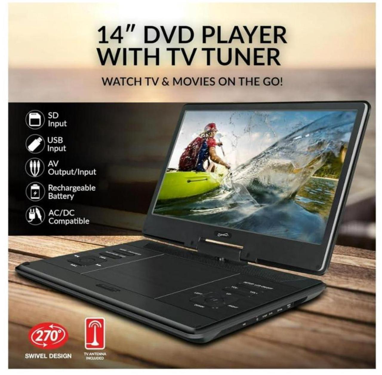 Alt view image 12 of 14 - Supersonic SC-2514, 14" Portable DVD Player with Built-in Hybrid TV Tuners, AC/DC, LED SC-2514