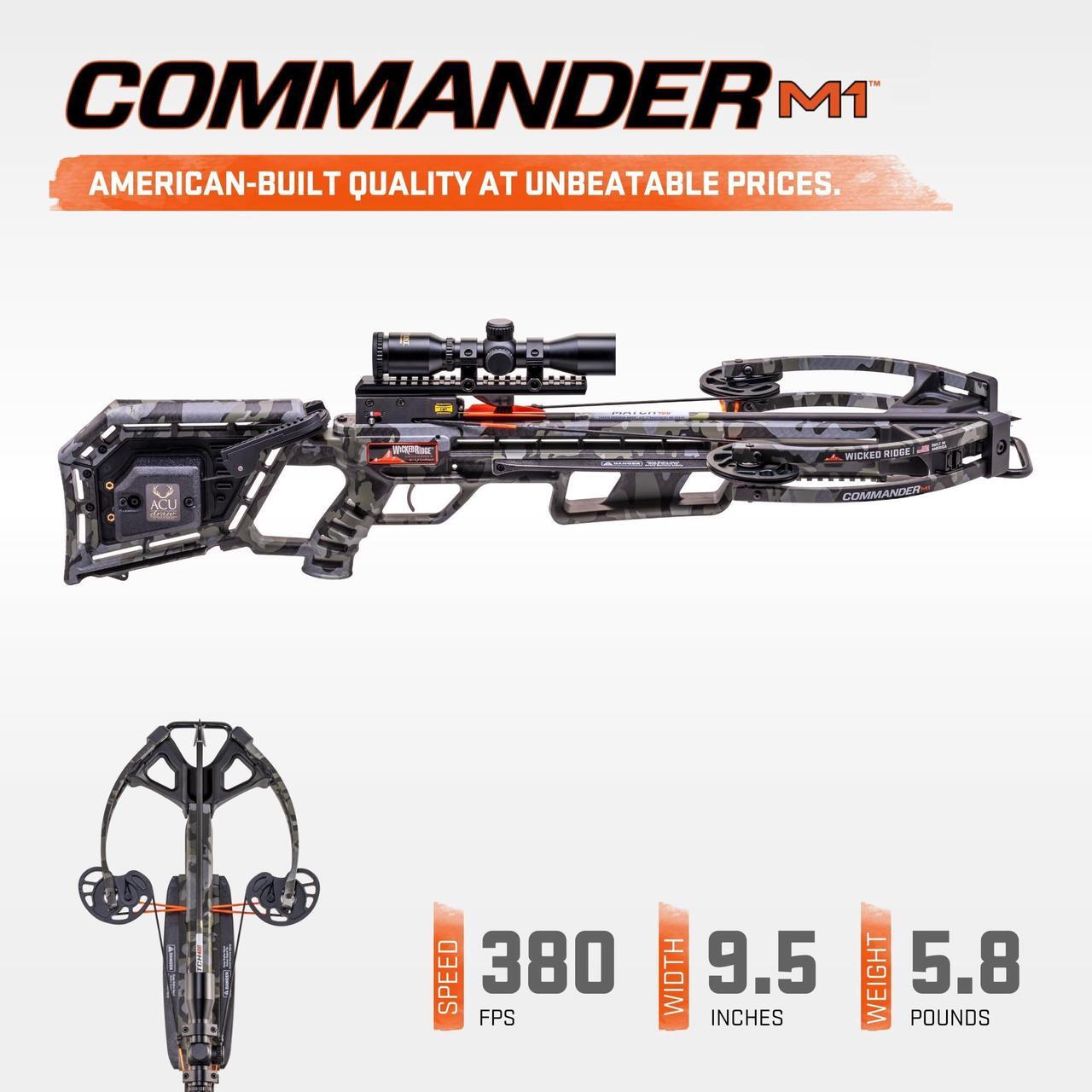Alt view image 7 of 7 - TenPoint Wicked Ridge Commander M1 Lightweight and Compact Profile Crossbow with ACUdraw and Fully Coated 4x Multi-Line Scope (Peak Camo)