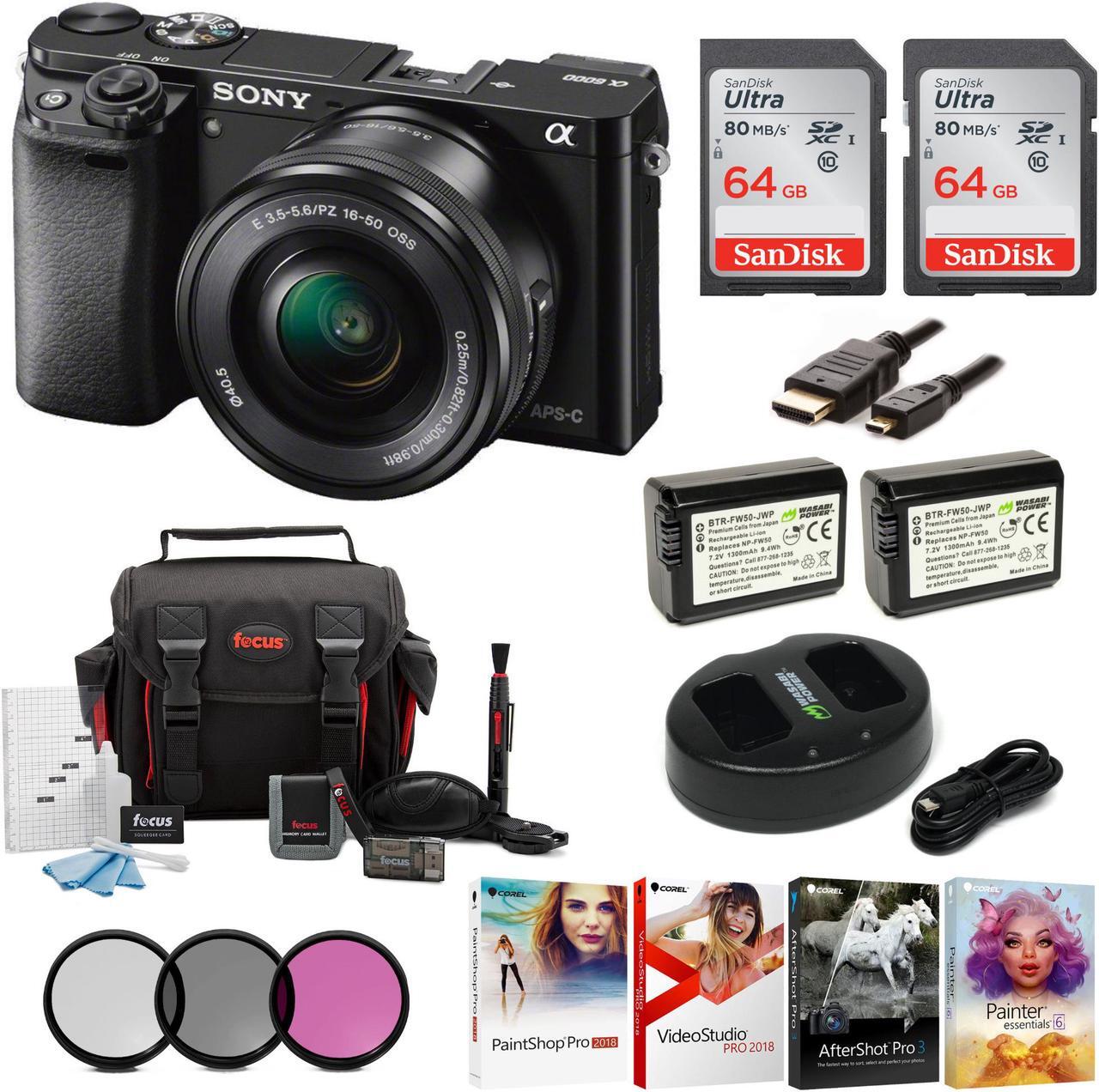 Main image of Sony Alpha a6000 Mirrorless Camera (Black) w/ 16-50mm Lens & 64GB Cards Bundle