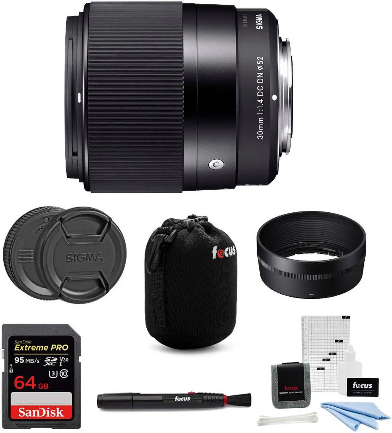 Main image of Sigma 30mm f/1.4 DC DN Contemporary Prime Lens for Sony E-Mount 64GB Bundle