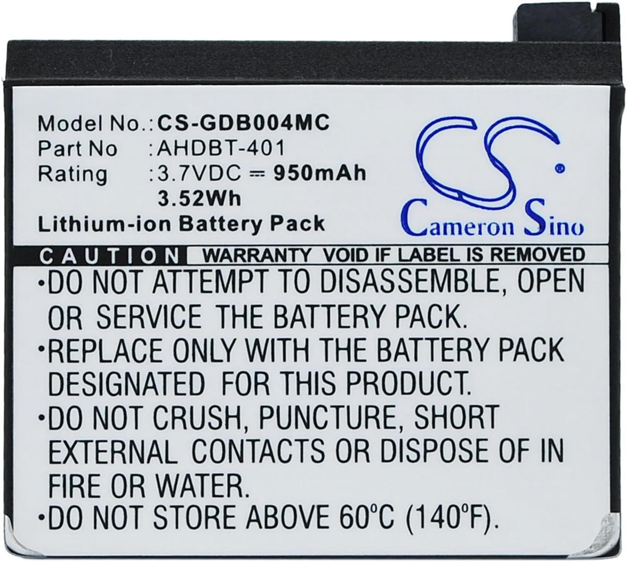 Alt view image 5 of 5 - Battery for GoPro Hero 4 Black Silver 4+ 335-06532-000 AHDBT-401 Go Pro 950mAh