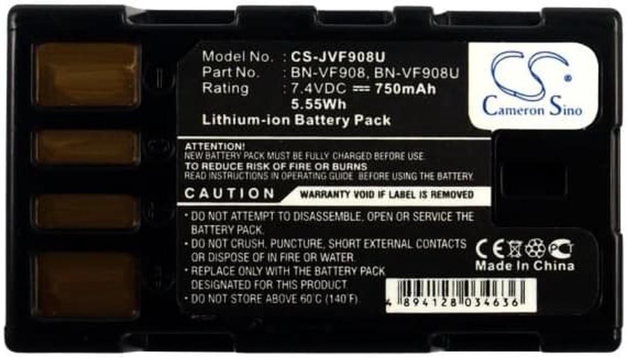 Alt view image 5 of 5 - Battery for JVC GZ-X900 GZ-X900EK GZ-X900U BN-VF908 BN-VF908U BN-VF908US 750mAh