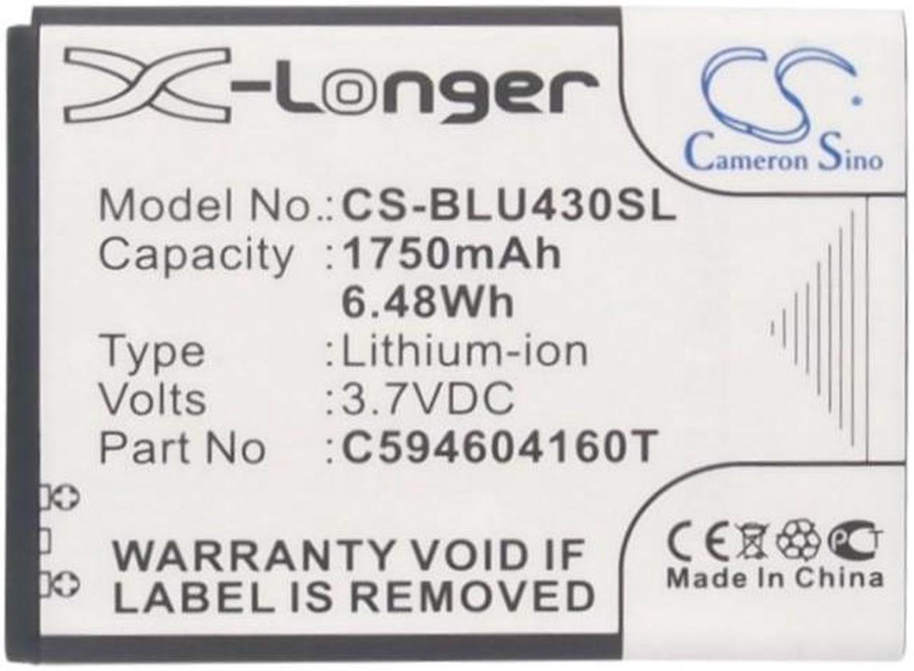 Alt view image 5 of 5 - Battery for BLU D910A VIVO 4.3 C594604160T Mobile SmartPhone CS-BLU430SL 1750mAh