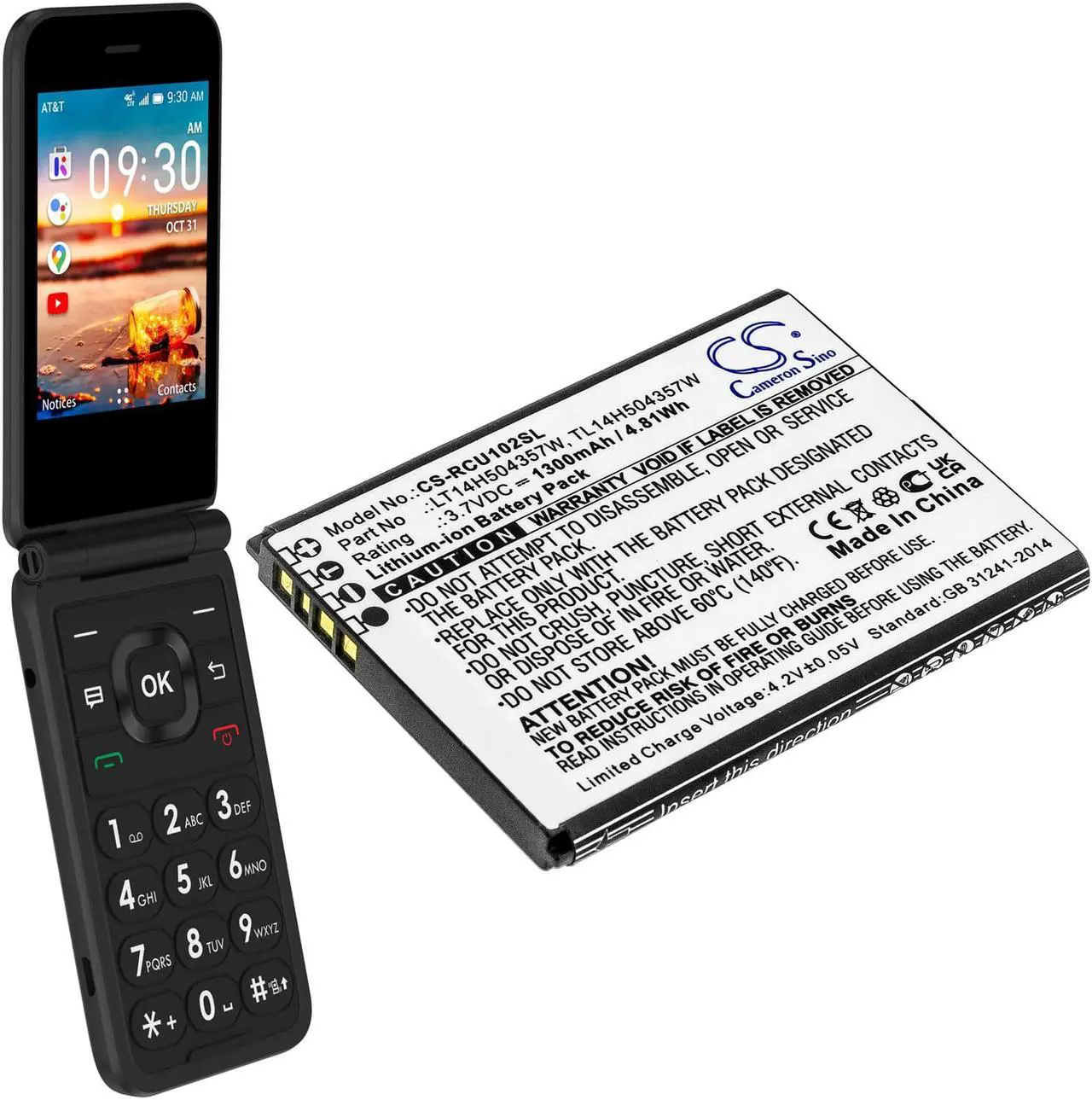 Alt view image 4 of 4 - Battery for AT&T Flip IV U102AA Cricket U102AC Cingular LT14H504357W TL14H504357