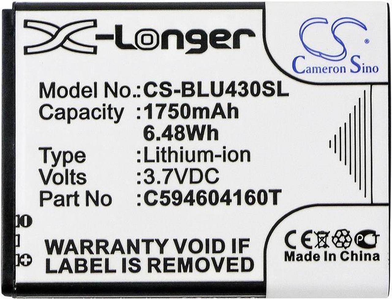 Alt view image 3 of 5 - Battery for BLU D910A VIVO 4.3 C594604160T Mobile SmartPhone CS-BLU430SL 1750mAh
