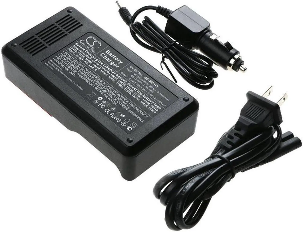Alt view image 4 of 5 - Battery Charger for 10440 17500 18350 18500 25500 26650 AA AAA w/US AC&Car cord