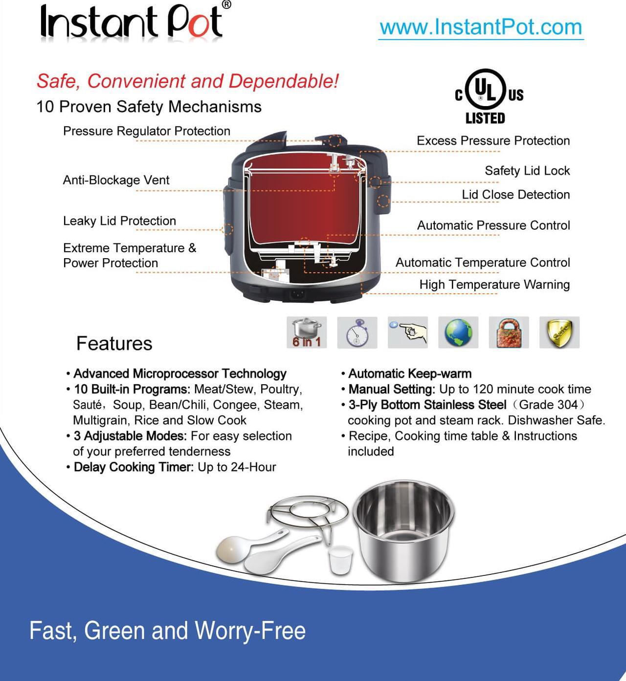 Alt view image 4 of 7 - Instant Pot - IP-LUX50 - 6 in 1 Programmable Stainless Steel Electric Pressure Cooker, Multi Cooker, Slow Cooker, Steamer, Crockpot, Rice Cooker with 5 Quart Capacity
