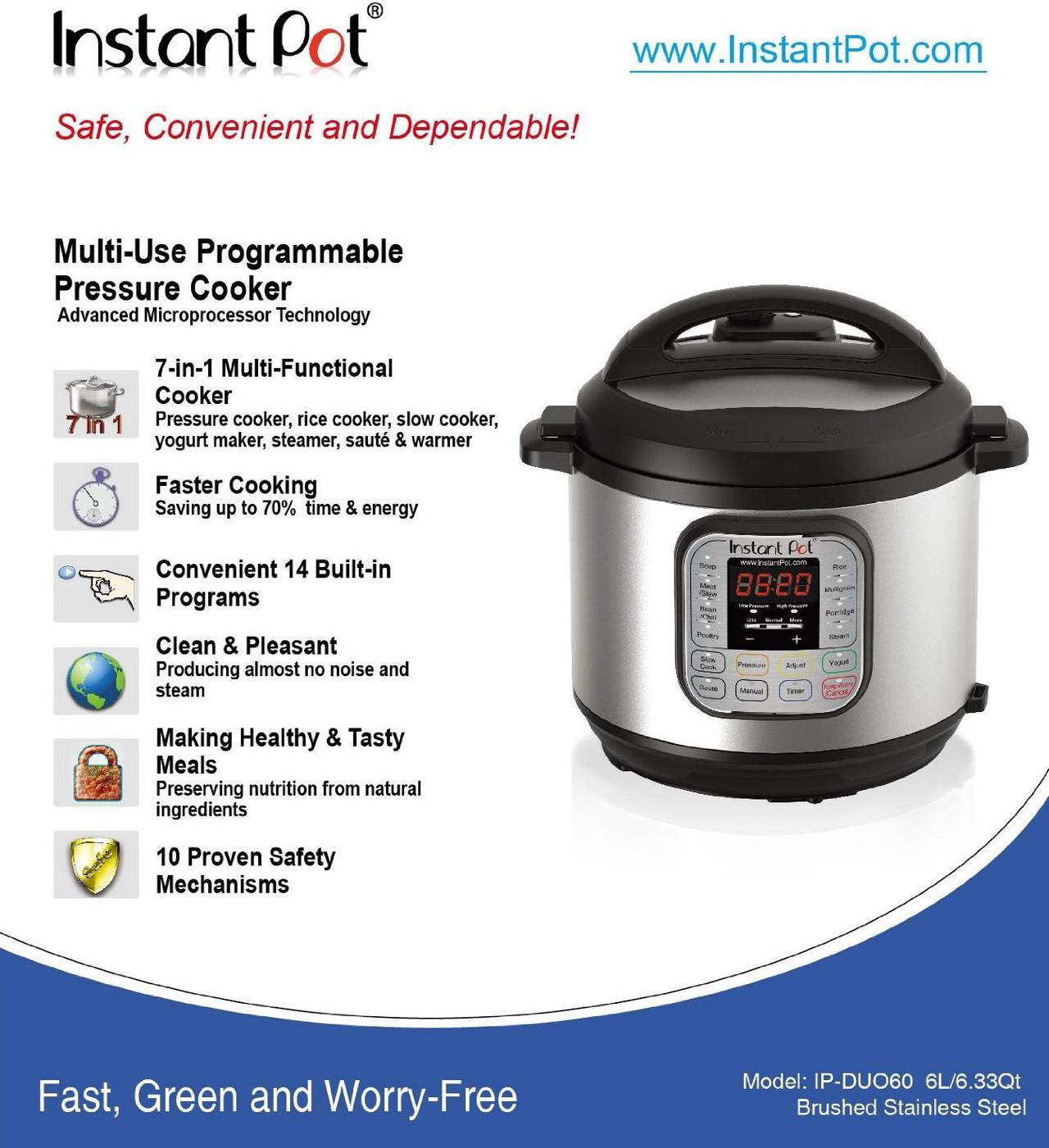 Alt view image 12 of 13 - Instant Pot IP-DUO50 7-in-1 Programmable Latest 3rd Generation Technology Pressure Cooker, 5-Quart