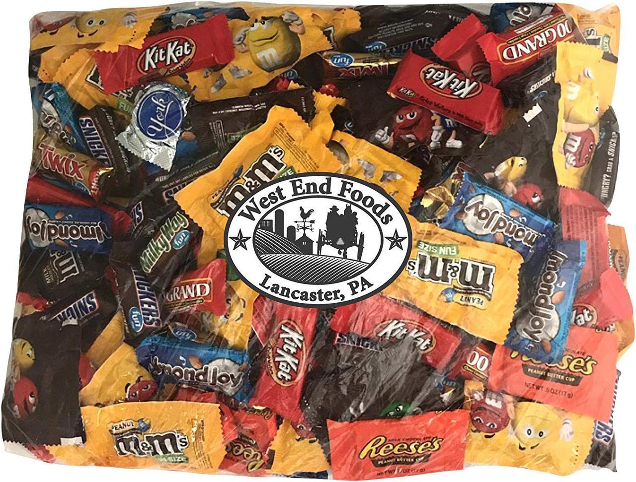 Main image of Chocolate Candy (90 oz) Bulk Variety Pack Reese's Peanut Butter Cups Snickers Bars York Peppermint Patties Twix Almond Joy Kit Kat M&Ms Peanut M&Ms Milk Chocolate 100 Grand Bars Milky Way