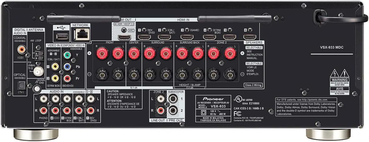 Alt view image 3 of 5 - Pioneer VSX-933 7.2 Channel 165 Watt Audio Video Bluetooth Network Receiver