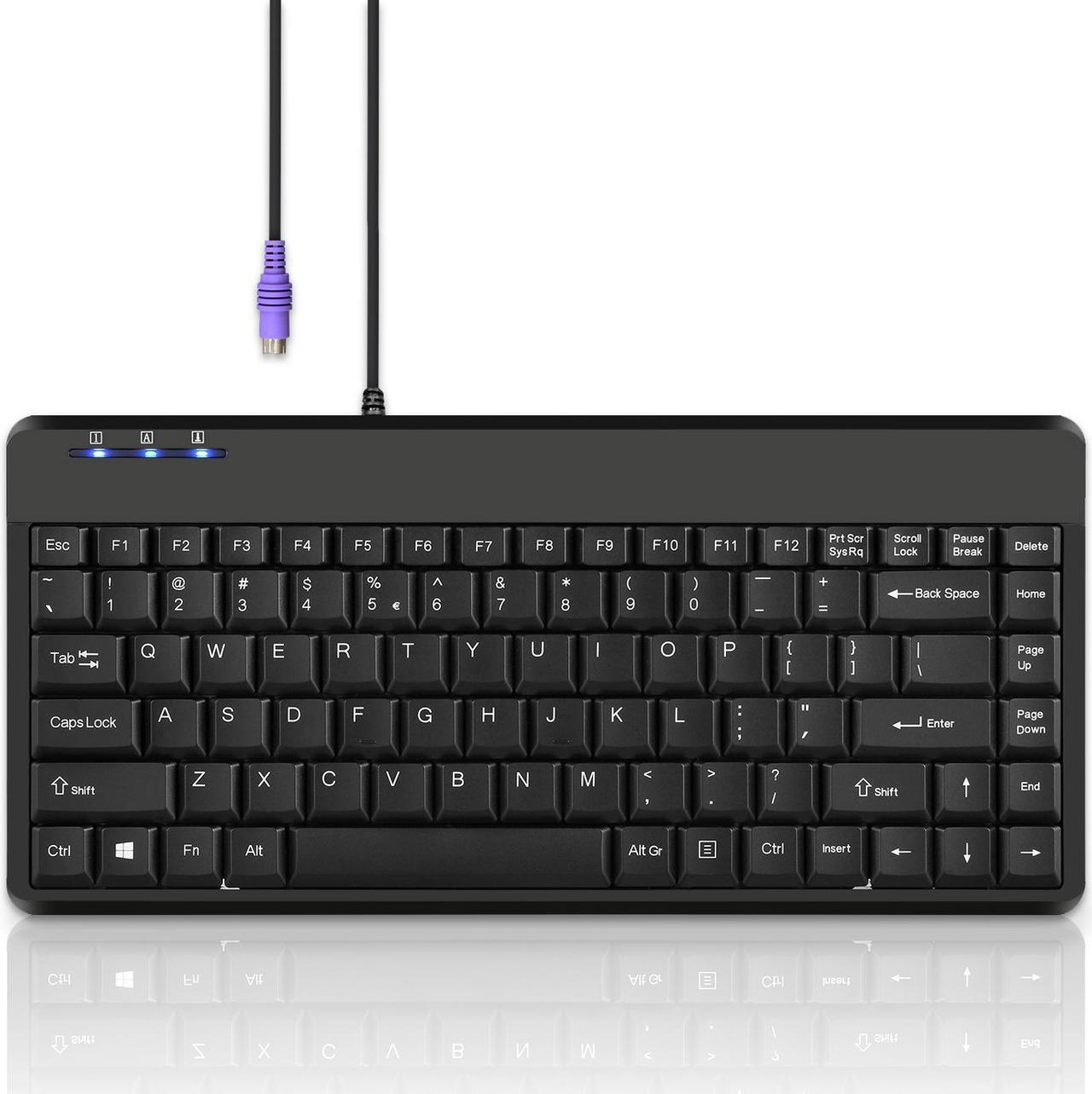 Perixx PERIBOARD-409P Mini PS/2 Keyboard - PS2 Interface - Piano Black Logo-Free Design - US English Layout - 12.40x5.79x0.79 Inch Compact Size - 1.8 meter long cable