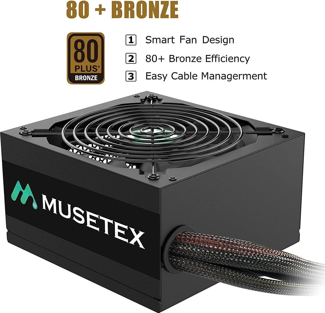 Main image of MUSETEX ATX12V / EPS12V 550W Power Supply 80 Plus Bronze 14cm Silent Fan Certified Non-Modular CPU Power Supply for Computer