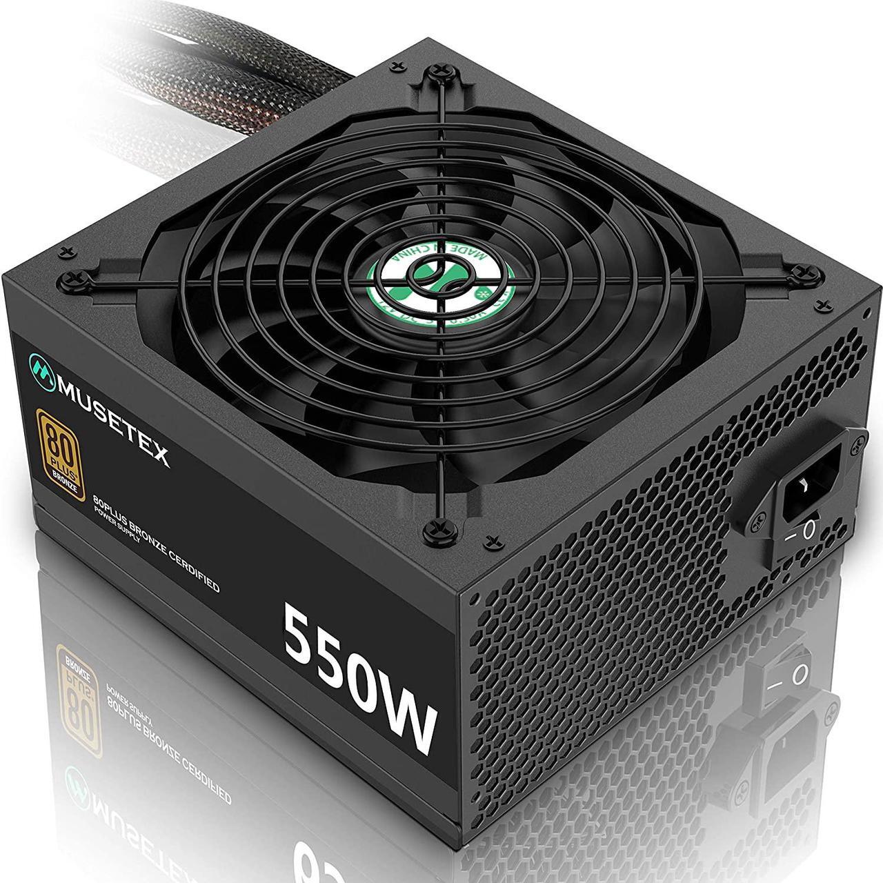 Alt view image 2 of 4 - MUSETEX ATX12V / EPS12V 550W Power Supply 80 Plus Bronze 14cm Silent Fan Certified Non-Modular CPU Power Supply for Computer