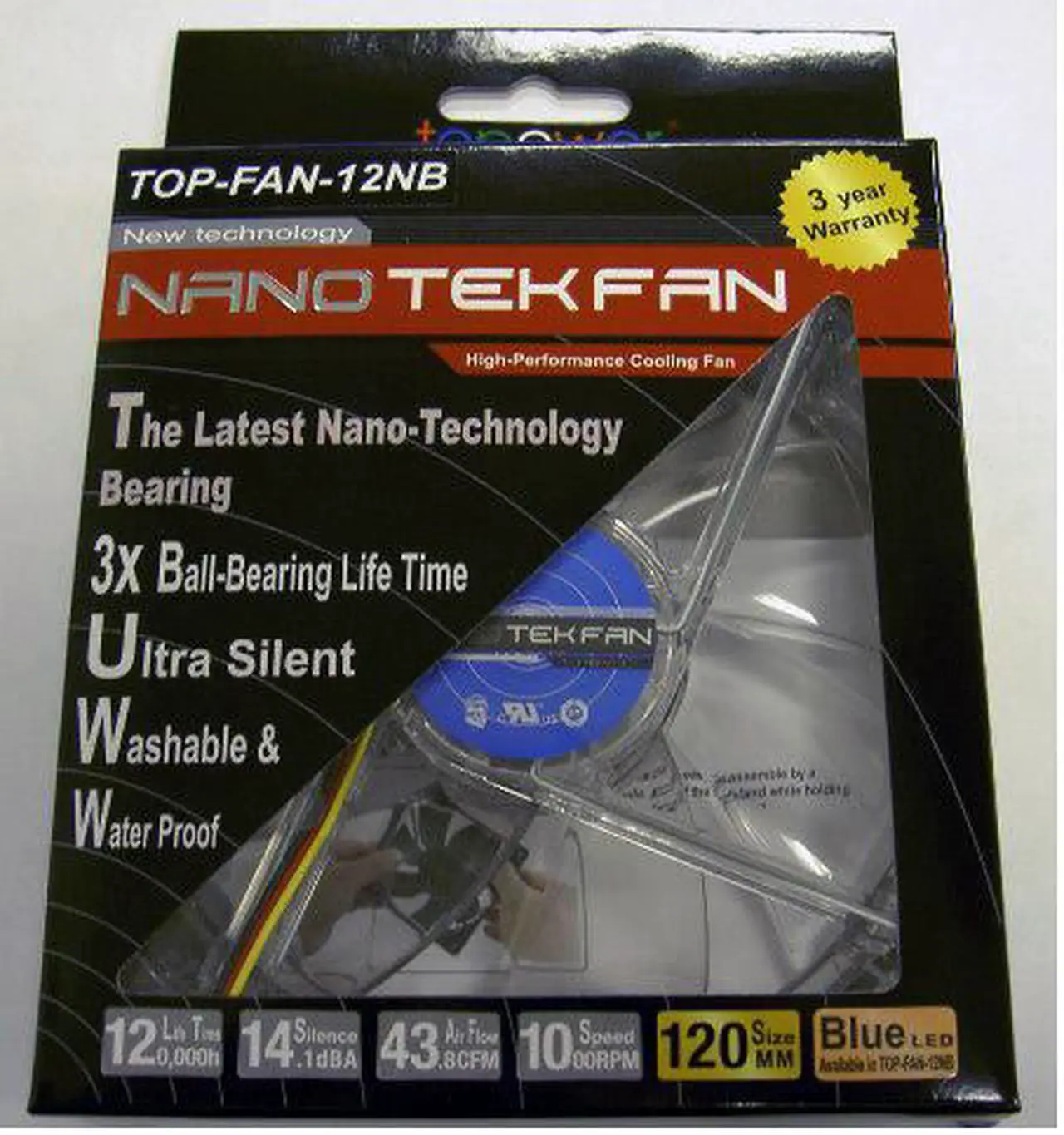 Alt view image 3 of 6 - TOPOWER 120mm Nanotek Case Fan with Blue LED, Ultra Silent, Washable and Waterproof IP 5/6