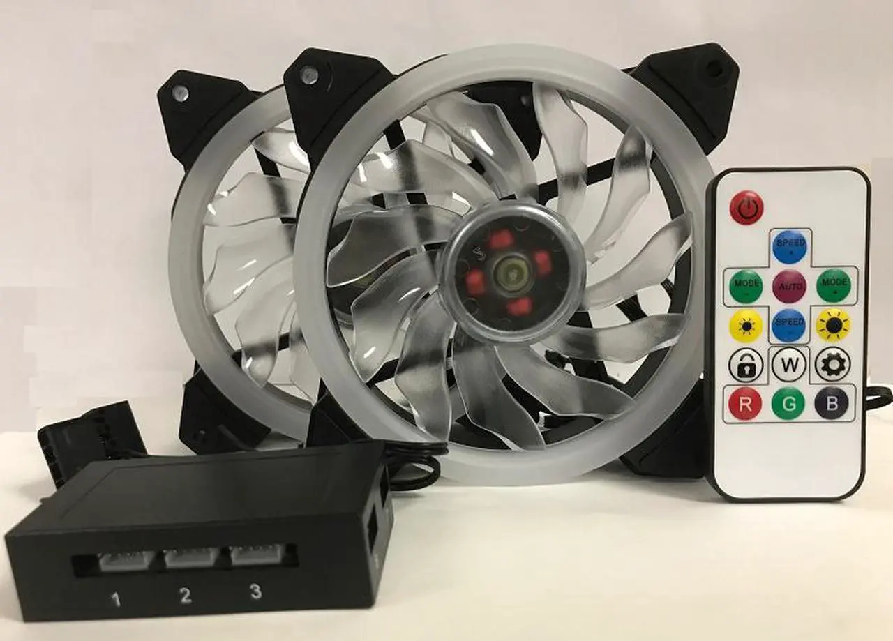 Alt view image 5 of 7 - EPOWER 120mm Quiet RGB LED PWM Fan (2-Pack) with  8 Port Fan Hub and RF Remote