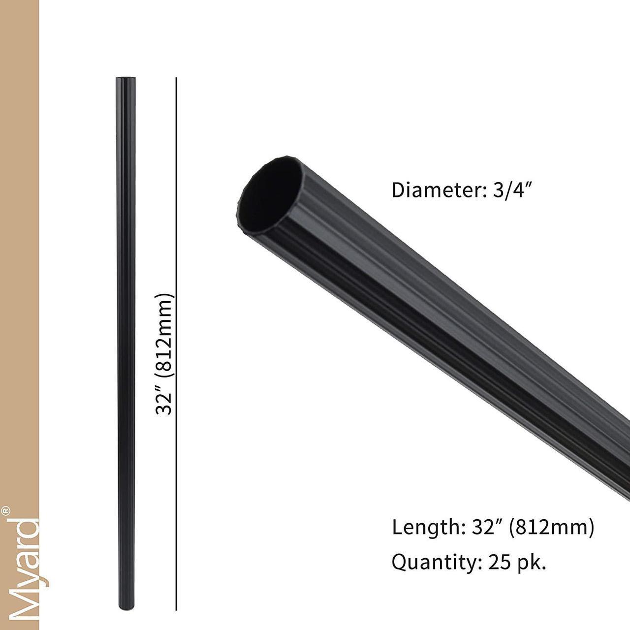 Alt view image 2 of 7 - Myard 32 Inches Grooved Classic Hollow round Aluminum Deck Balusters for Deck Railing Porch (25-Pack, Matte Black)