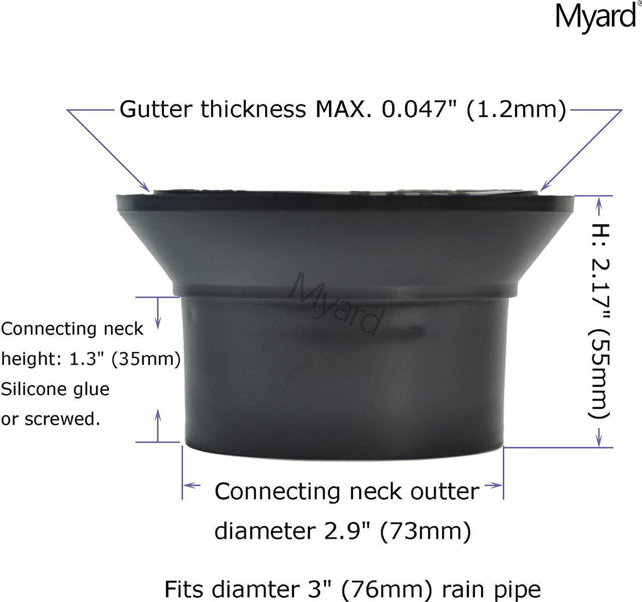 Alt view image 5 of 7 - Myard Gutter Downspout Adapter/Connector Fits 3" (Schedule 40) PVC Rain Water Drain down Pipe Tubing (3", Black)