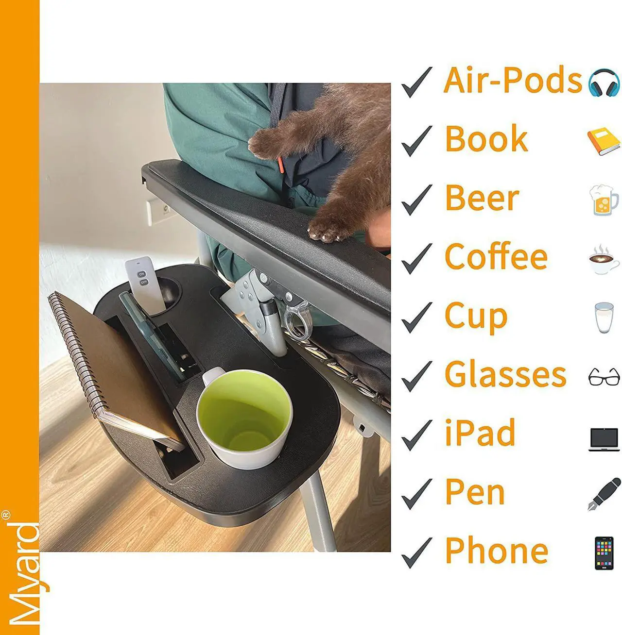 Alt view image 3 of 3 - Payandpack Cup Holder Tray, Gravity Chair Side Tray for Beach Chair, Clip-On Chair, Easy-Slide Zero Gravity Chair