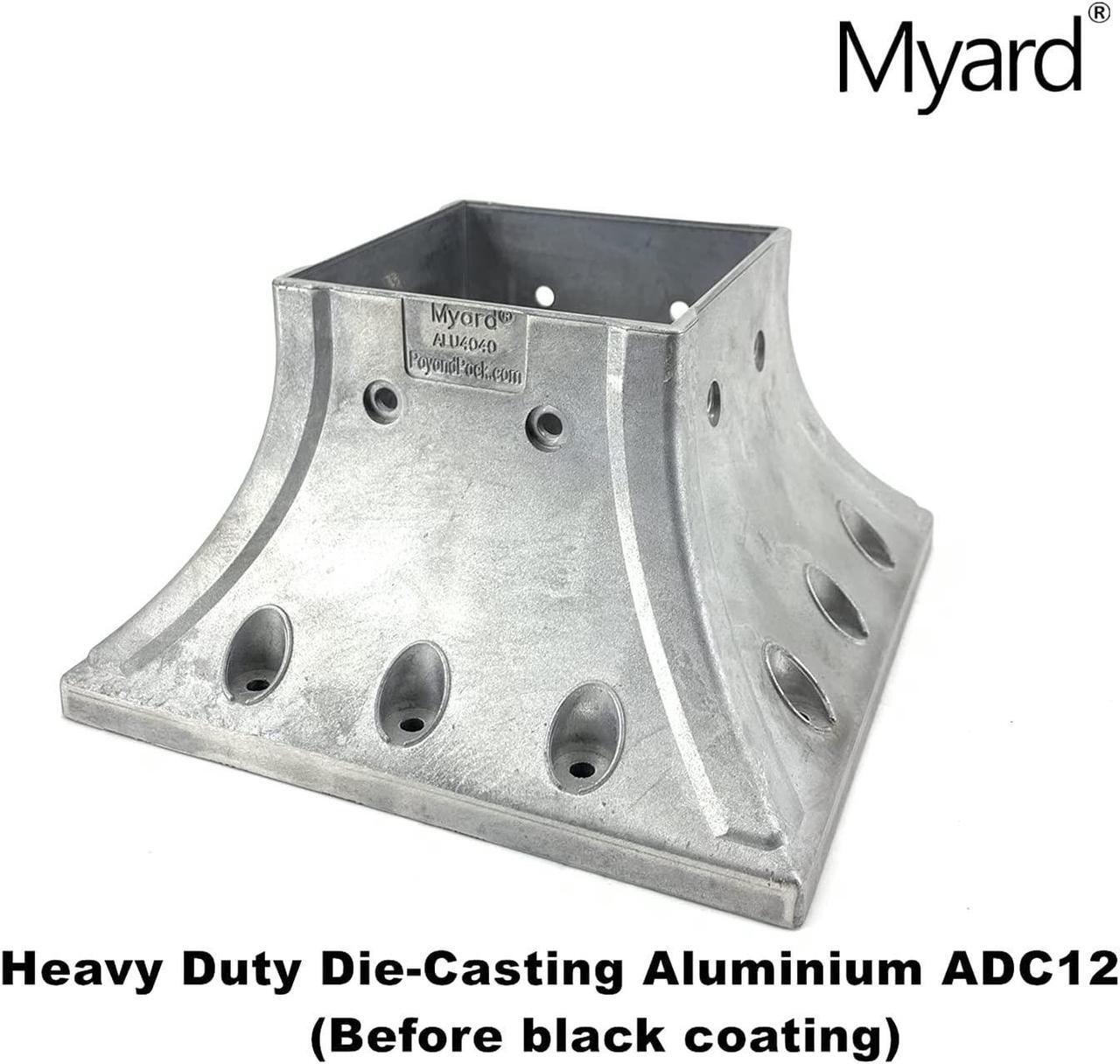 Alt view image 3 of 7 - Myard 4X4 (Actual 3.5X3.5) Inches Aluminum Deck Post Base Cover Flange with Screws for Decking Patio Railing Handrail Fence Anchor (Qty 1, Black)