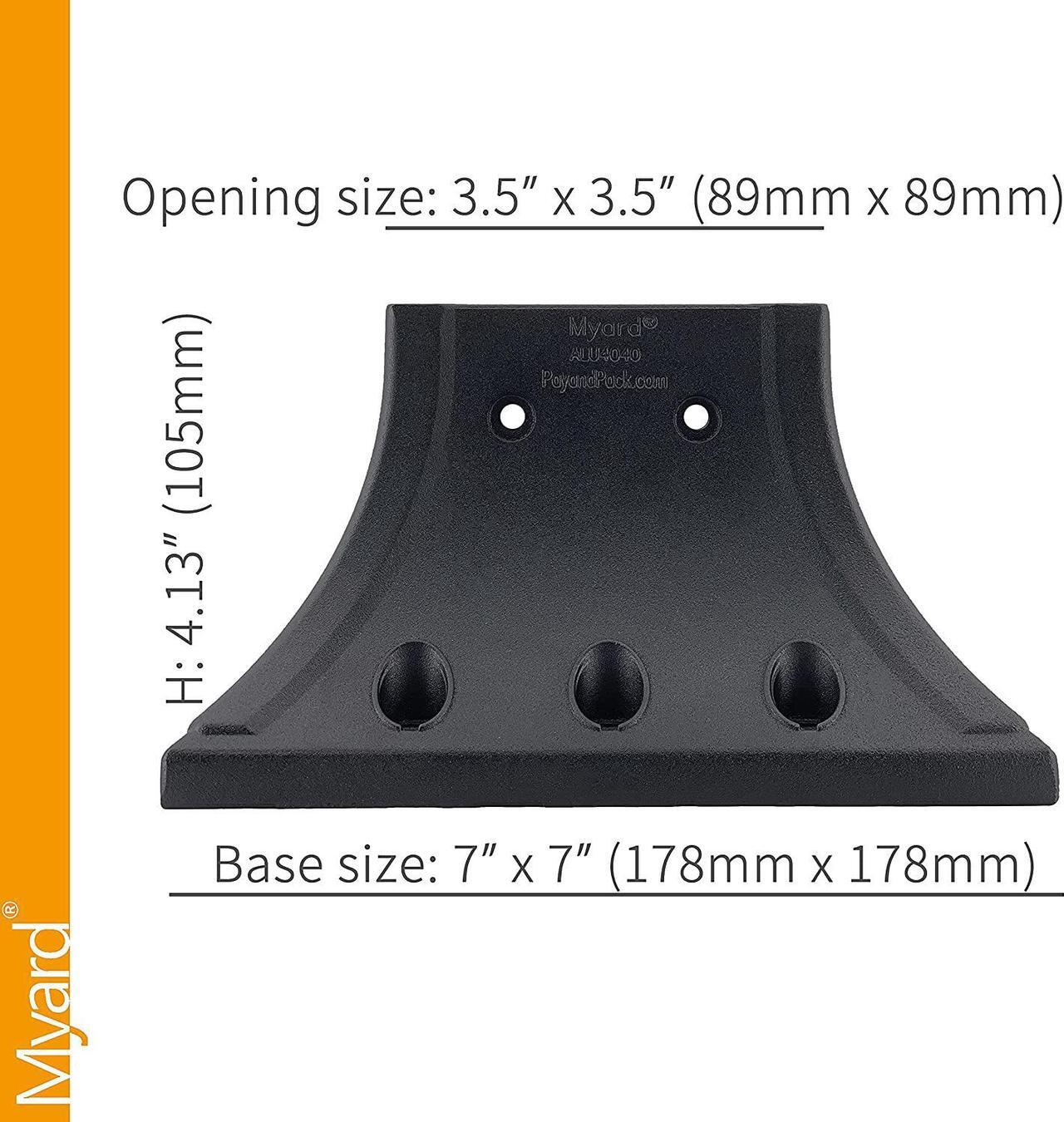 Alt view image 4 of 7 - Myard 4X4 (Actual 3.5X3.5) Inches Aluminum Deck Post Base Cover Flange with Screws for Decking Patio Railing Handrail Fence Anchor (Qty 1, Black)