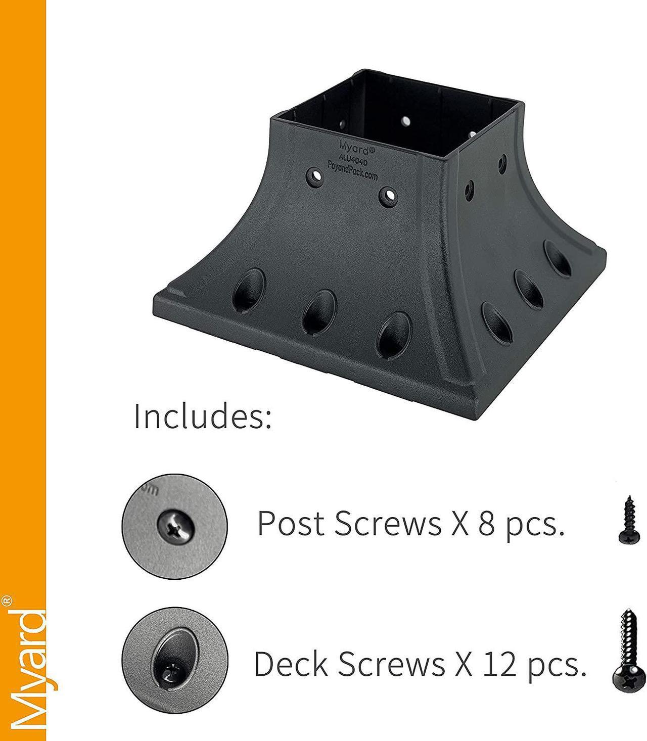 Alt view image 5 of 7 - Myard 4X4 (Actual 3.5X3.5) Inches Aluminum Deck Post Base Cover Flange with Screws for Decking Patio Railing Handrail Fence Anchor (Qty 1, Black)