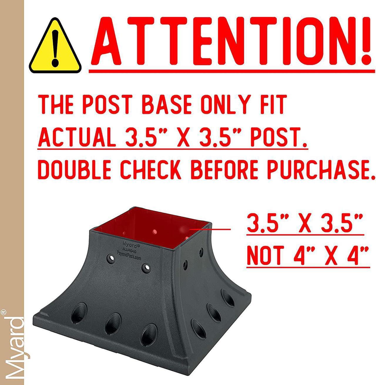 Alt view image 2 of 7 - Myard 4X4 (Actual 3.5X3.5) Inches Aluminum Deck Post Base Cover Flange with Screws for Decking Patio Railing Handrail Fence Anchor (Qty 1, Black)