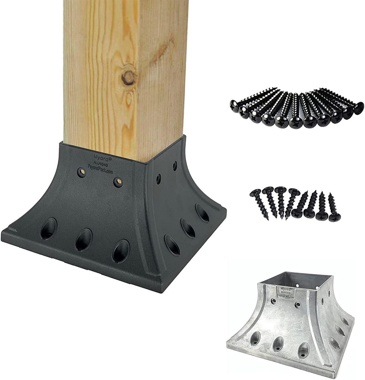 Main image of Myard 4X4 (Actual 3.5X3.5) Inches Aluminum Deck Post Base Cover Flange with Screws for Decking Patio Railing Handrail Fence Anchor (Qty 1, Black)