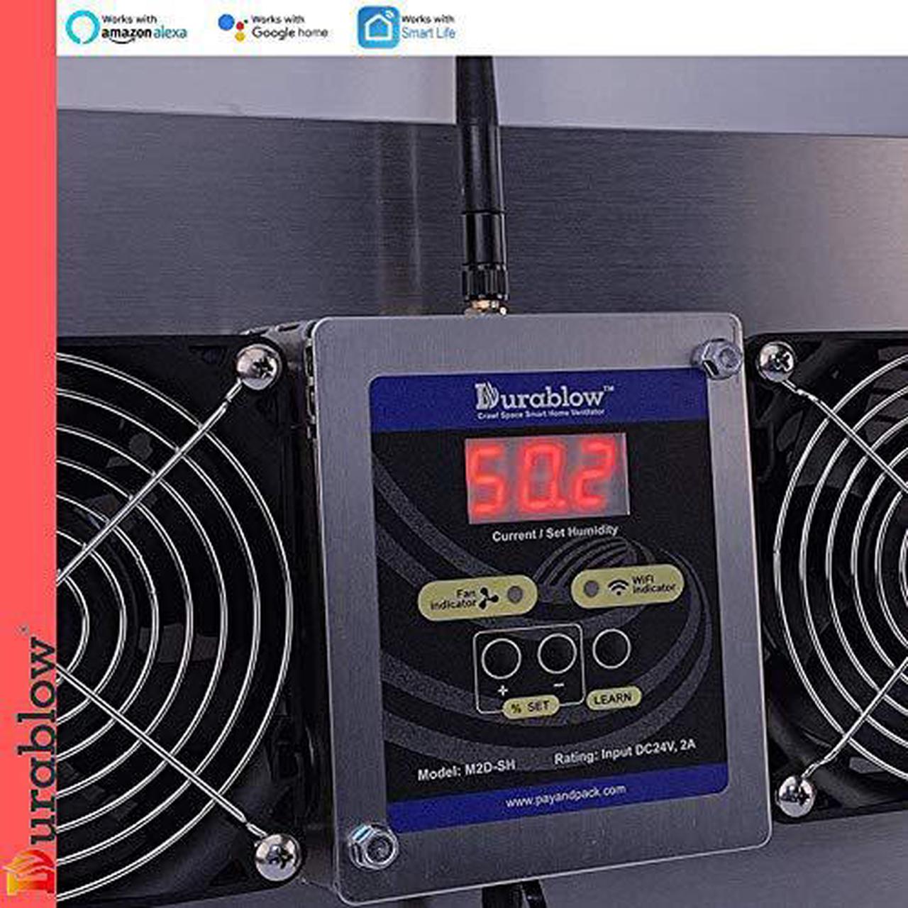 Alt view image 3 of 7 - MFB M2D-SH Air-Out WiFi Smart Home Remote Crawl Space Ventilator, Humidity, Radon Mitigation, Compatible with Alexa, Google Home