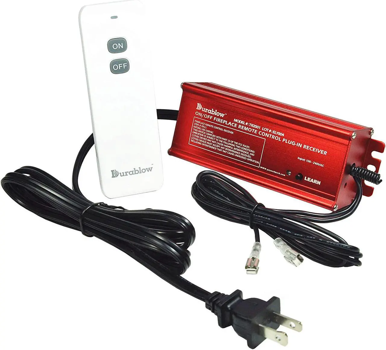 Main image of Durablow TR2001 Gas Fireplace On/Off Remote Control Kit for Millivolt Valve or Electronic Ignition Module (Input 100-240VAC)