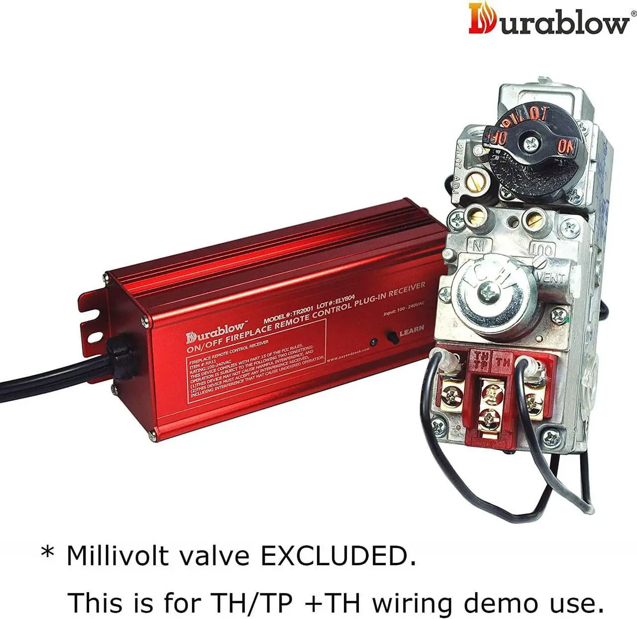 Alt view image 2 of 5 - Durablow TR2001 Gas Fireplace On/Off Remote Control Kit for Millivolt Valve or Electronic Ignition Module (Input 100-240VAC)