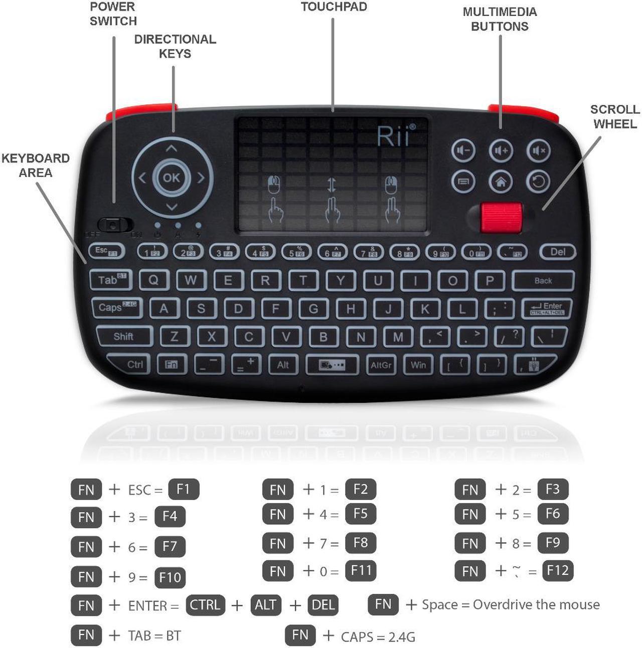 Alt view image 6 of 7 - Rii i4 Mini Bluetooth Keyboard with Touchpad w/2.4GHz USB Dongle