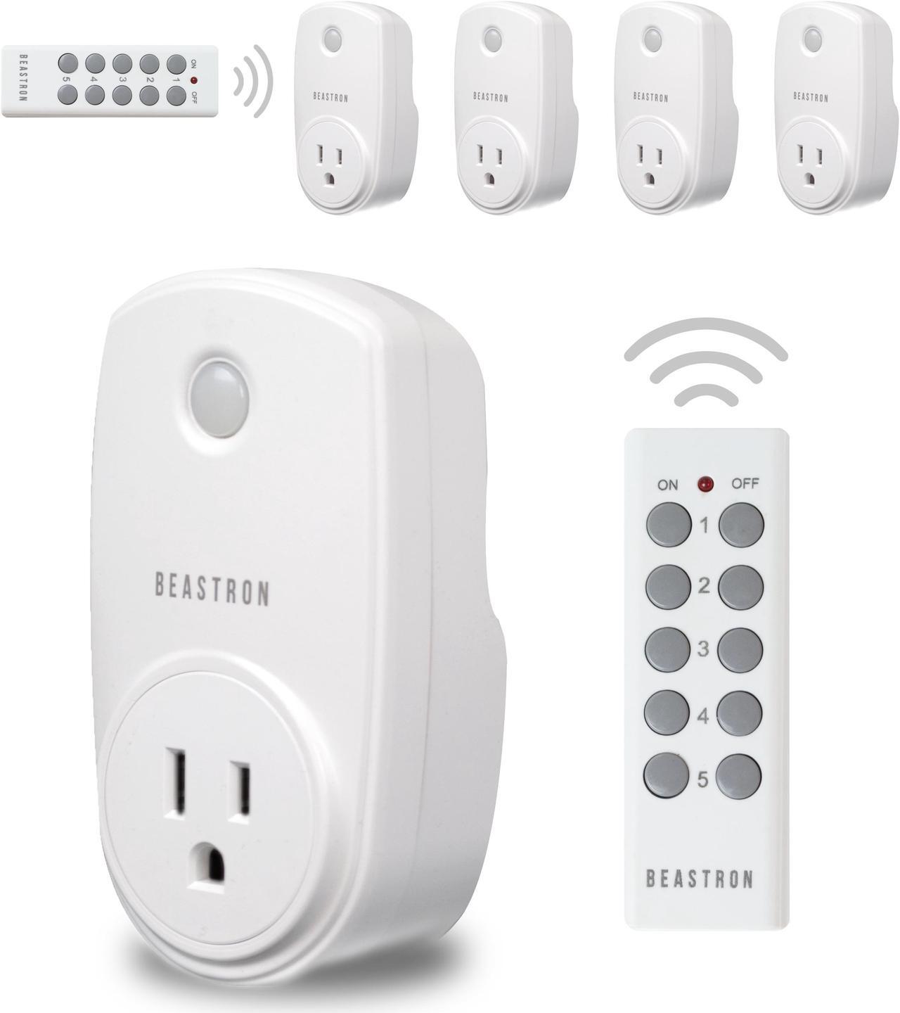 Main image of Beastron Remote Control Electrical Outlet Switch for Lights and Household, White (5-packs)