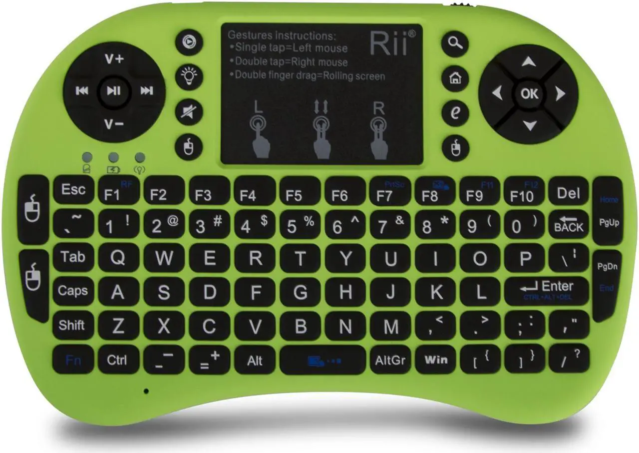 Alt view image 6 of 7 - Rii i8+ Mini Bluetooth Keyboard with Touchpad & QWERTY Keyboard, Backlit Portable Wireless Keyboard for Smartphones laptop/PC/Tablets/Windows/Mac/TV/Xbox/PS3/Raspberry Pi (Green)
