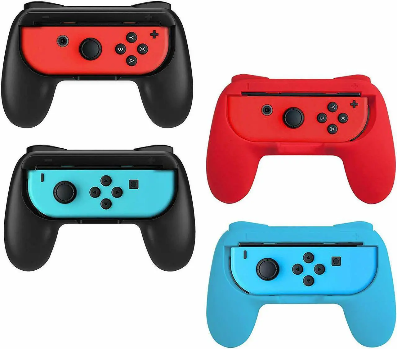 Main image of Beastron Joy-Con Grips Compatible w/Nintendo Switch, 4-Pack (2Black, Red & Blue)