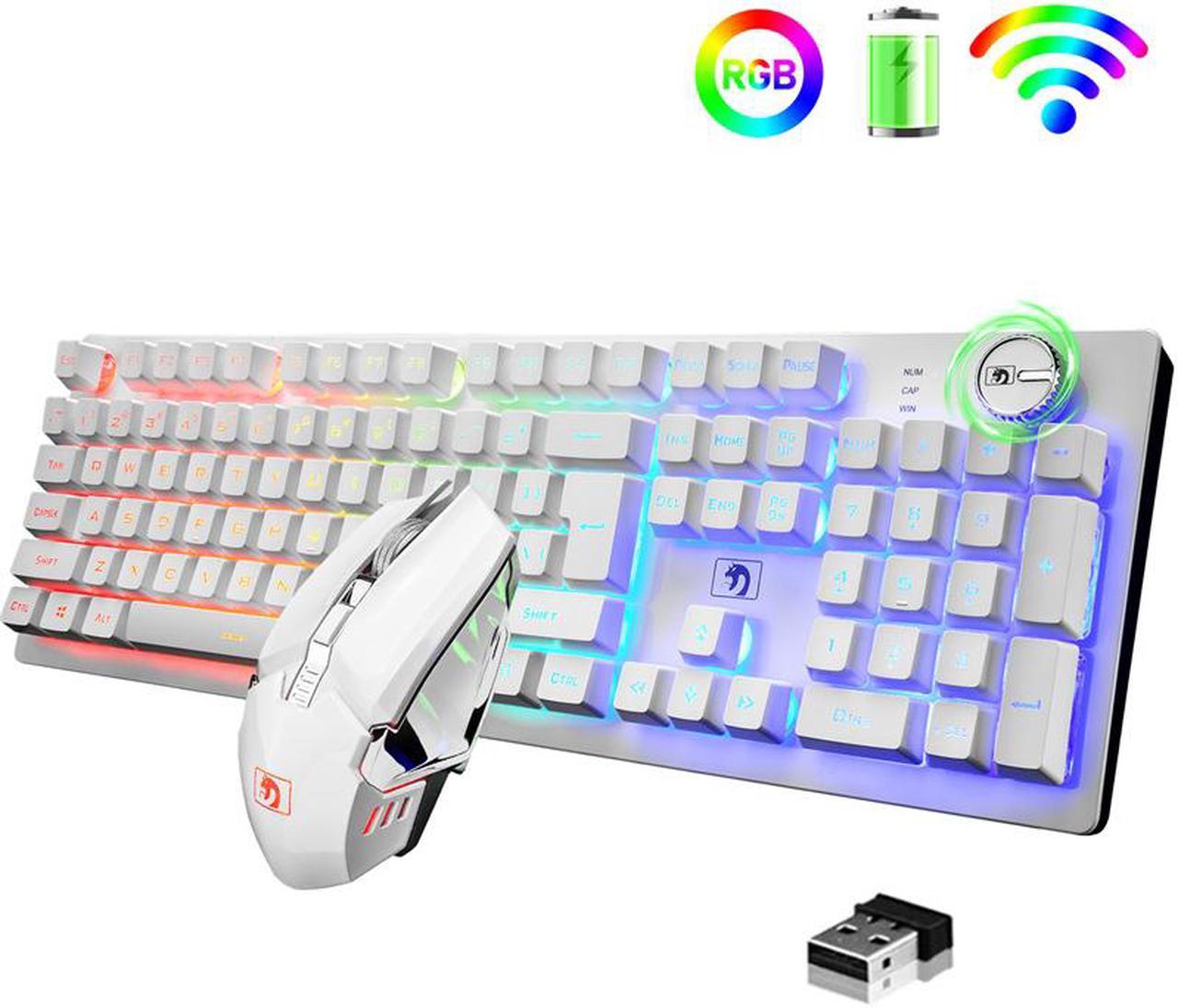 Gaming Keyboard and Mouse Set RGB Backlit Mechanical Feel 4000mAh Battery Ergonomic Waterproof Keyboard for Mac PC Laptop Computer Game Work Office