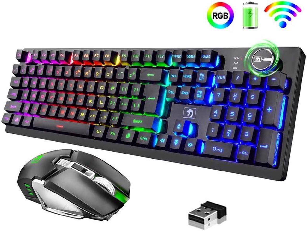 Gaming Keyboard and Mouse Set RGB Backlit Mechanical Feel 4000mAh Battery Ergonomic Waterproof Keyboard for Mac PC Laptop Computer Game Work Office