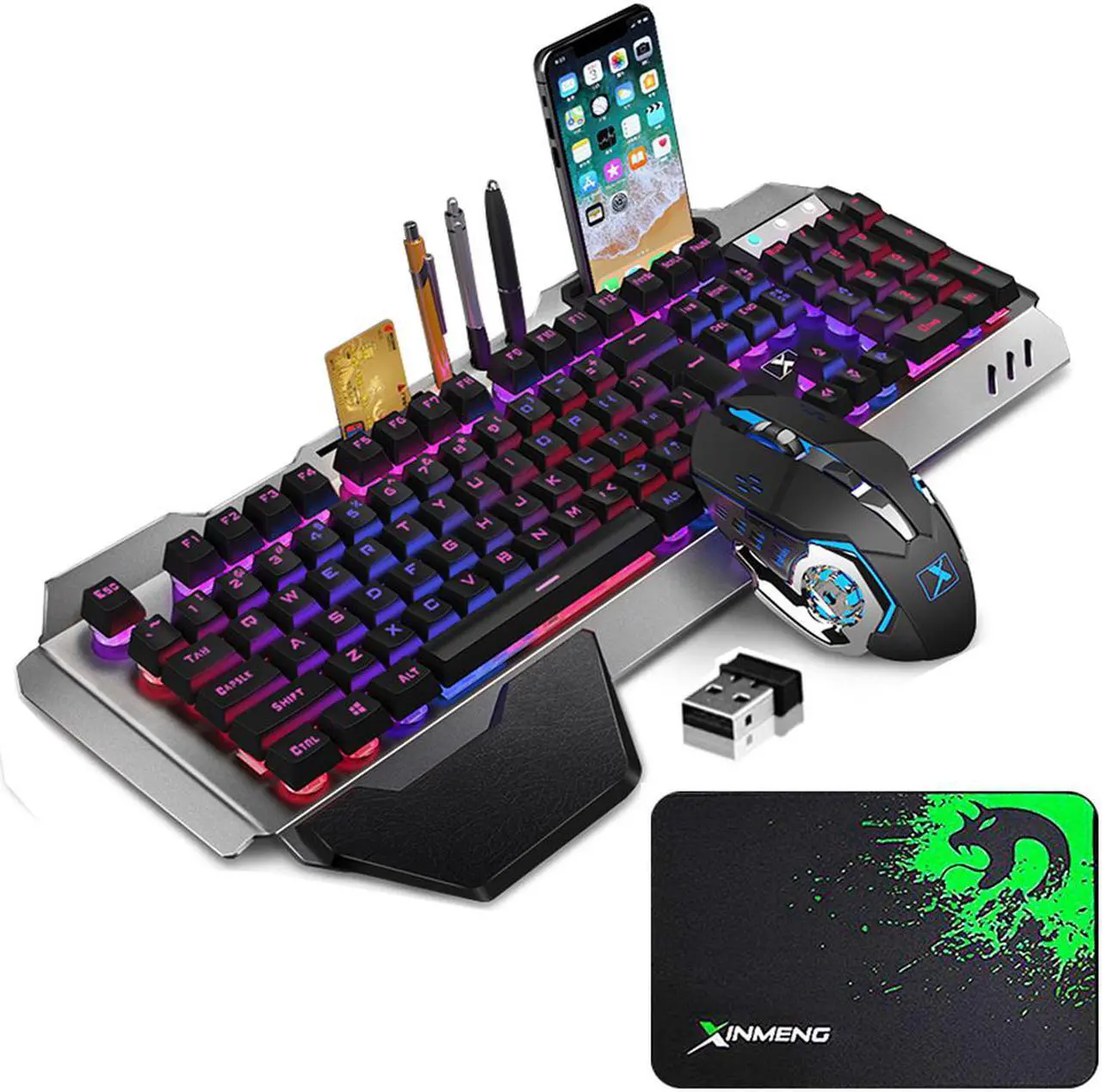 Alt view image 7 of 7 - Wireless Gaming Keyboard and Mouse with Rainbow Backlit Rechargeable Metal Panel Mechanical Feel Ergonomic Keyboard and Mouse for Laptop PC Gamer