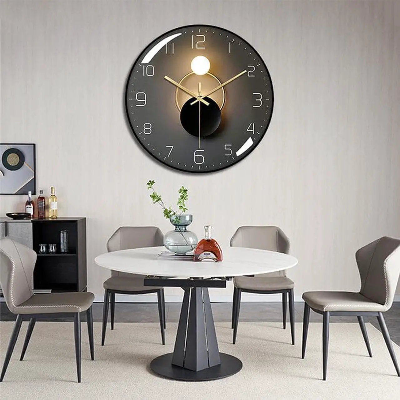 Alt view image 2 of 7 - Nordic quartz wall clock silent ultrathin fashion PVC frame Tempered glass environment-friendly wooden backing Black